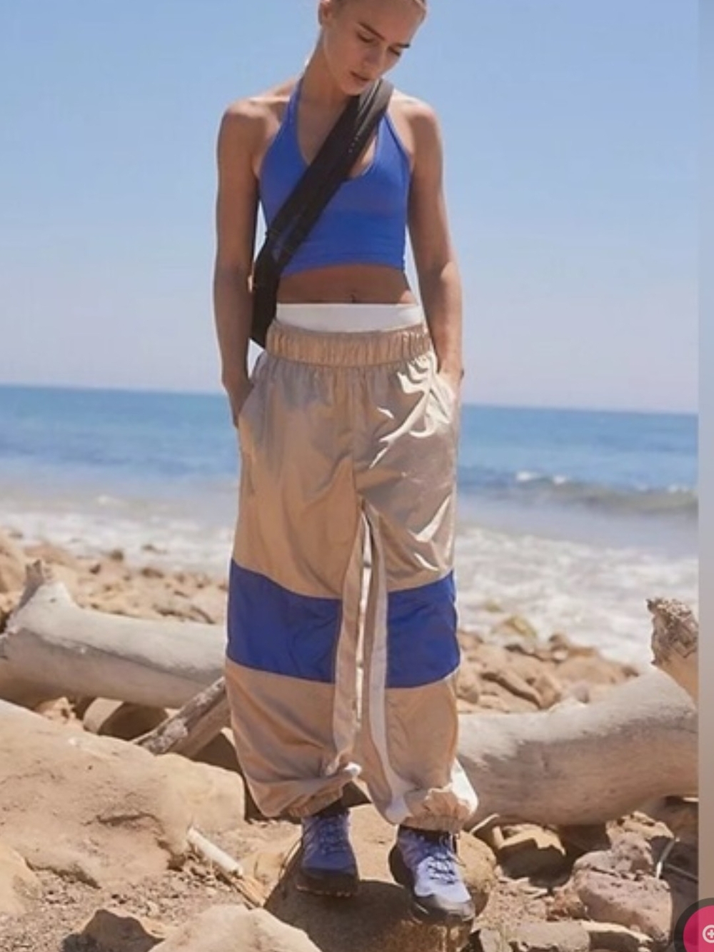 NWT Free People Movement In The Stars Track Pants Beige Blue Colorblock Joggers